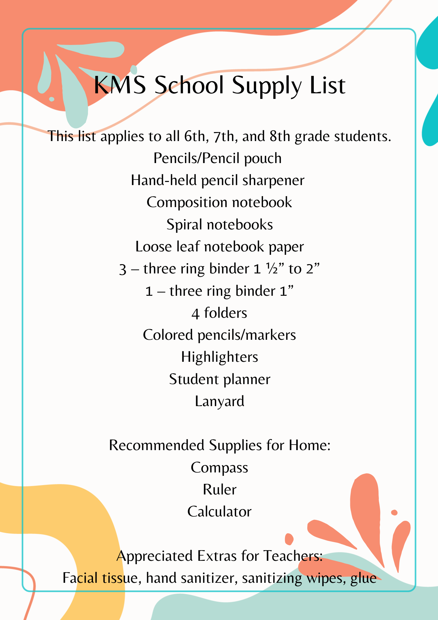 KMS School Supply List 24-25