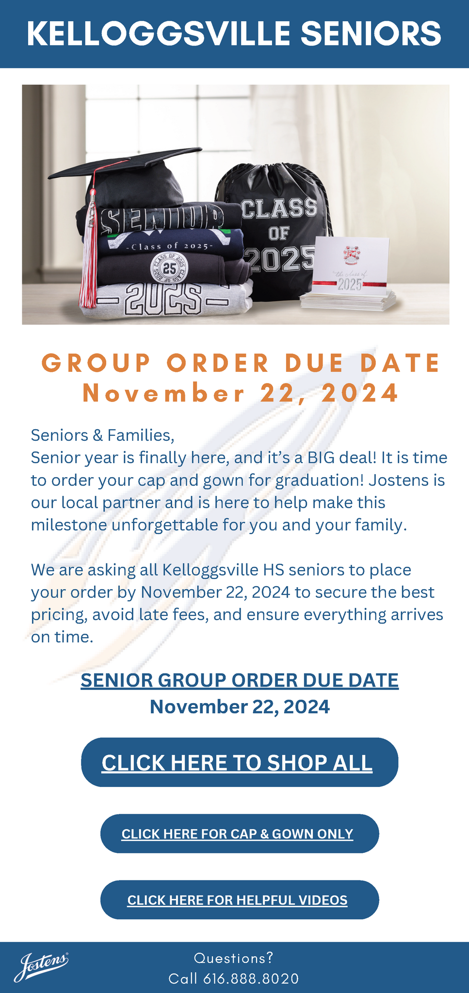 Flyer with the information about senior group order due.